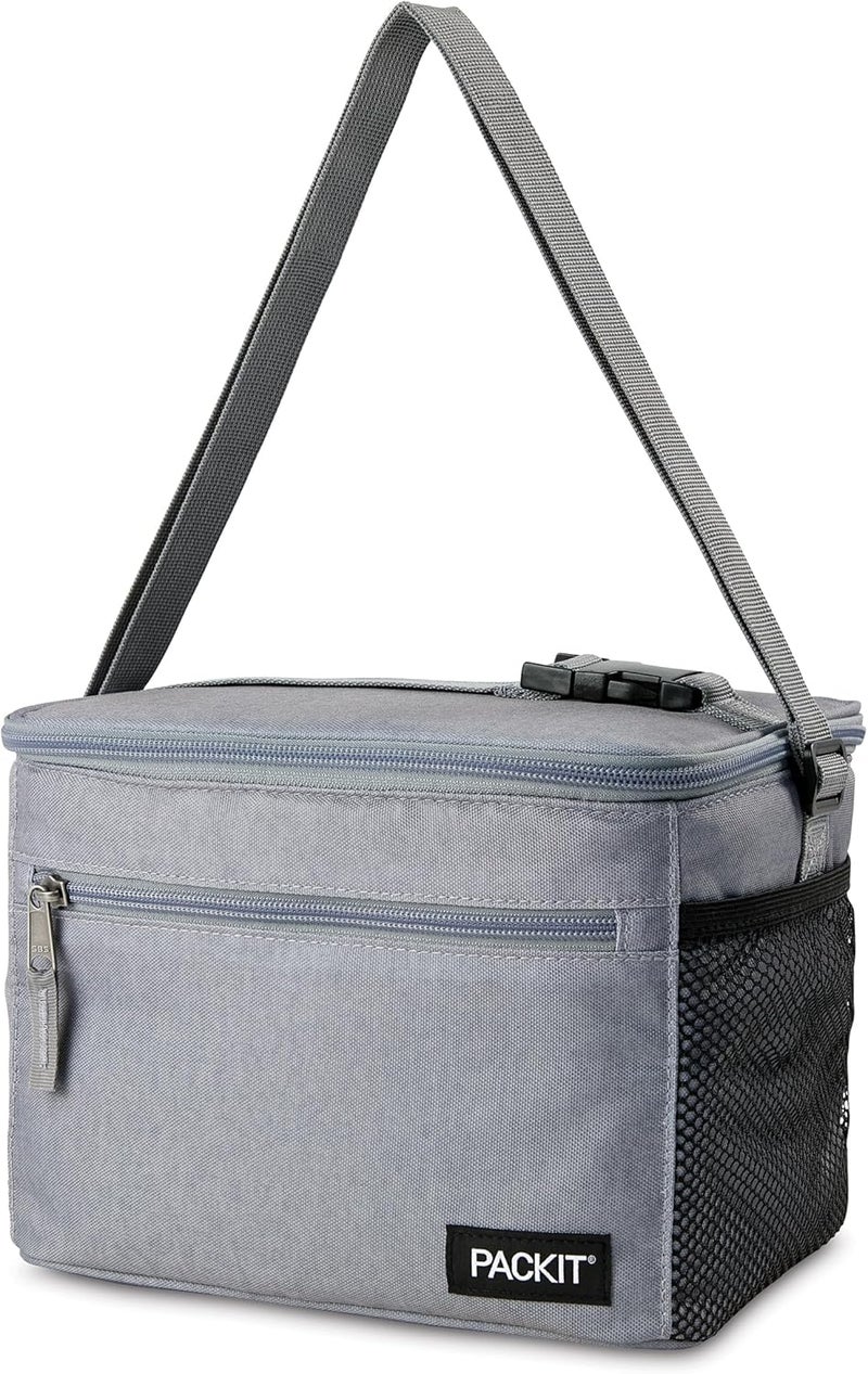 Pac-Kit ® Freezable Essential Cooler, Gray Fog, Built with EcoFreeze® Technology, Fully Freezable, Collapsible, Reusable, With Adjustable Crossbody Strap, Top Clip Handle, Designed for Fresh Office - Image 2